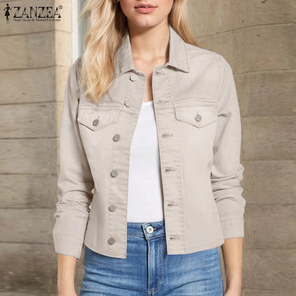 ZANZEA Women Daily Outerwear Long Sleeve Work Wear Casual Solid Color Coats Button Up 2025 Spring Turn-down Collar Thin Jackets