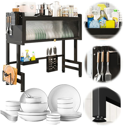 Home Kitchen Storage Cabinet Steel Over The Sink Dish Drying Rack Utensil Cup Holder Large Over The Sink Dish Rack with Cover