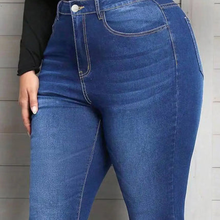 Blue Classic Fashion Flare Pants Comfort Micro Stretch Mid Waist Jeans Women Plus Size Trousers Casual Elastic Gym Sports Pant