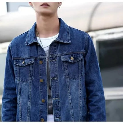 Summer New Men Pure Colour Denim Jacket Single-breasted Lapel Daily Casual Coats