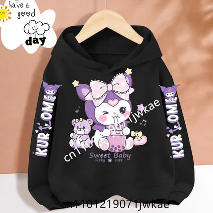 Cartoon Peripheral Pullover 3-12 Year Boys and Girls Hoodie The Spring and Autumn New Pattern Children's Kuromi Black Hoodies