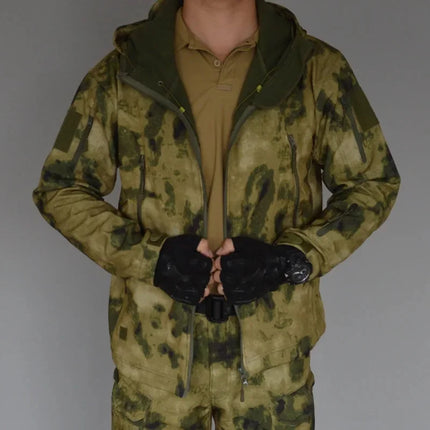 Outdoor Shark Skin Soft Shell Jacket Men's Autumn Winter Thickened Waterproof Camouflage Tactical Climbing Suit Coat