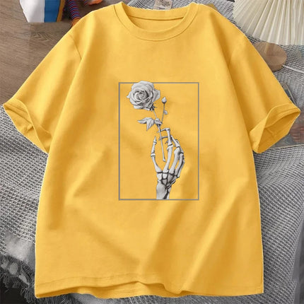 Halloween Thanksgiving Fall Autumn Clothing Clothes T rose Women Print T-shirts Female Top Fashion Graphic Tee Cotton Oversized