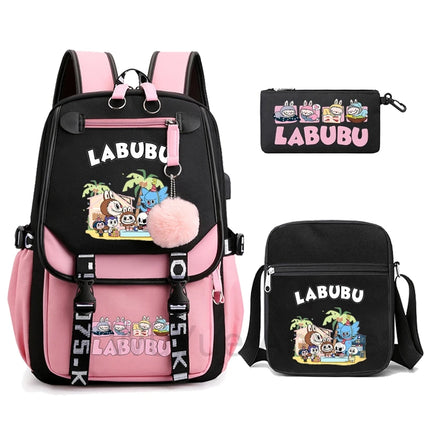 3Pcs/set Cartoon Printed Backpack with Shoulder Bag Pencil Case Bookbag Teenager Kid Student Boy Girl Schoolbag Colorful Bagpack