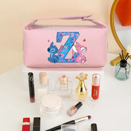 Disney Stitch Fashion Makeup Pouch for Women Anime High-capacity Cosmetic Bag Cartoon Letter A-Z Portable Handbag Washing Bags