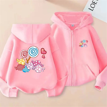 Fruit candy Children's Zipper Hoodie Pink tops Girls' cardigan Coat Sweatshirt Kids Clothing Age 3-12 Toddler festival Gift