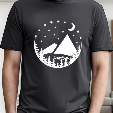 Camping Site Moon Tent Men's Short Sleeve T-shirt Summer T-shirt Top