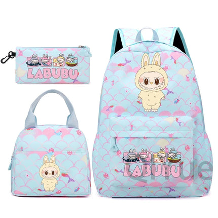 3Pcs/set Backpack for Girl School Teen Student Knapsack Women Rucksack with Lunch Bags Pencil Bag Fish Scale Style Bags