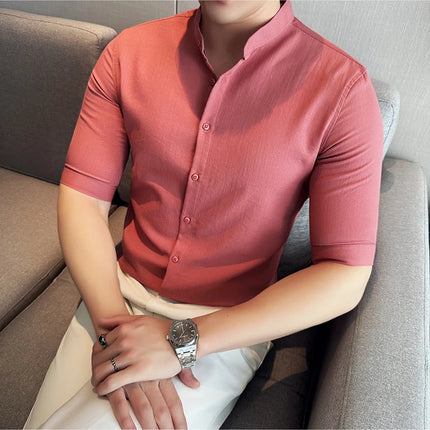2024 Summer New Chinese Style Linen Shirts Men's Half sleeve Stand-Up Collar Linen Cotton Business Casual Slim Versatile Shirts