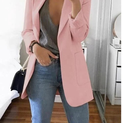 Women Lapel Slim Cardigan Suit Coat Fashion Casual Suit Polo Neck Slim Fit Blazer Long Sleeve Jacket Coat