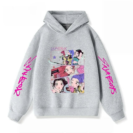 Gray Hoodies Trendy Casual Clothing Long Sleeve For Girls Child K-pop Demon Hunters Clothing Toddler New Printing Hooded Tops