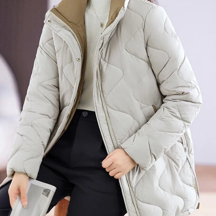 Winter Coat Women Fashion Down Cotton Hooded Jacket Casual Loose stand collar Solid Warm Thick Outwear Parka