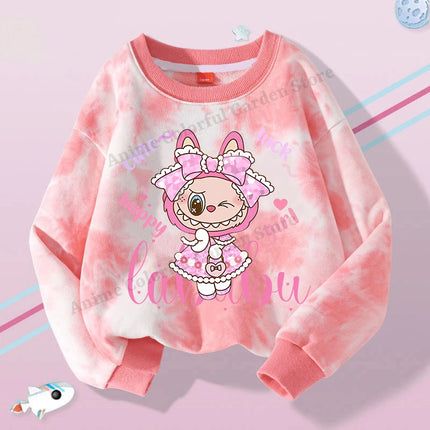 Labubu Round Neck Sweatshirt for Children Anime Cartoon Cute Hoodies Boys Girls Spring Sweet New Sports Shirt Kids Clothes Gifts