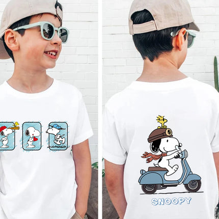 Snoopy print children's clothing kids cotton T-shirt cartoon short-sleeved white top personality clothing suitable for boys