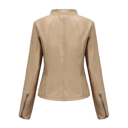 2025 Women's Leather Jacket Spring Autumn Thin Motorcycle Suit European Size Leather Jacket Short Fashion Women's Jacket