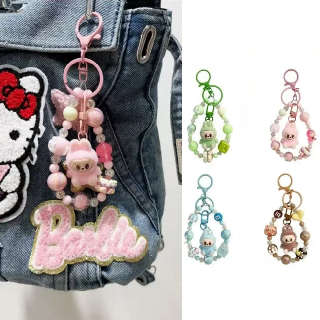 High-value Cute Cartoon Labub Doll Keychain Creative Exquisite Beaded Backpack Pendant Gift