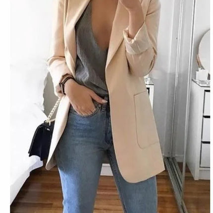 Women Lapel Slim Cardigan Suit Coat Fashion Casual Suit Polo Neck Slim Fit Blazer Long Sleeve Jacket Coat