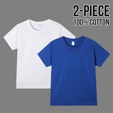 Simple Daily 2 Piece 100% Cotton T-shirt for Boys Girls Solid Color Crew Neck Short Sleeve Tops High Quality 2025 Kids Clothes