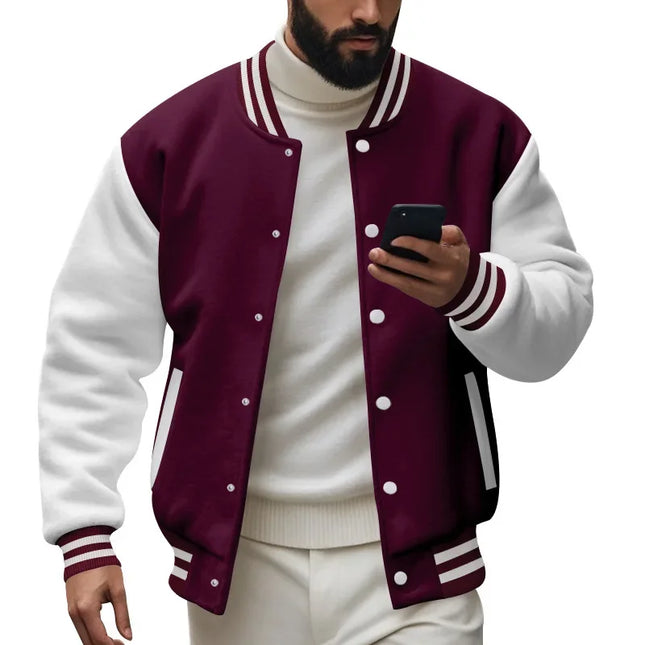 Men's Autumn and Winter Flight Jacket Baseball Jersey Velvet Loose Casual Stand-up Jacket Men Varsity Jacket Coat for Men