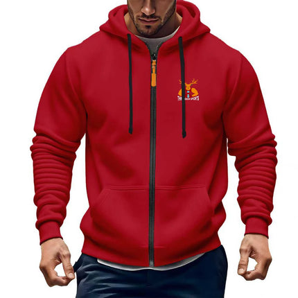New style European-American men's sport plain-color hooded sweatshirt cardigan with zipper for autumn and winter printed coat