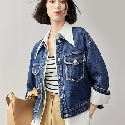 SENTUBILA Embroidery Cotton Denim Jackets for Women 2025 Spring Casual Short Denim Coat Female Long Sleeve Outerwear W43W56028