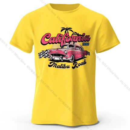 Pink Vintage Car T-Shirt 100% Cotton Retro Vacation Graphic Tee for Women and Girls Summer Holiday Style
