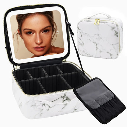 LED Lighted Travel Makeup Bag With Mirror Portable Waterproof Makeup Organizer Cosmetic Case, Birthday Gift For Girls Women