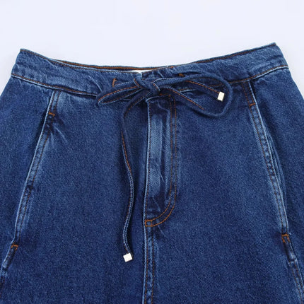 TRAFZA Vintage Casual Chic Women Cowboy Suit Zipper Loose Jackets Long Pockets Pants Fashion 2025 Spring Summer Denim Suits