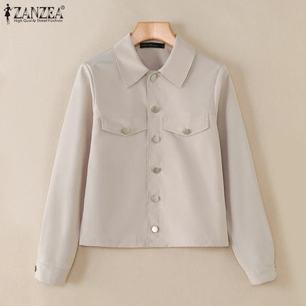 ZANZEA Women Daily Outerwear Long Sleeve Work Wear Casual Solid Color Coats Button Up 2025 Spring Turn-down Collar Thin Jackets