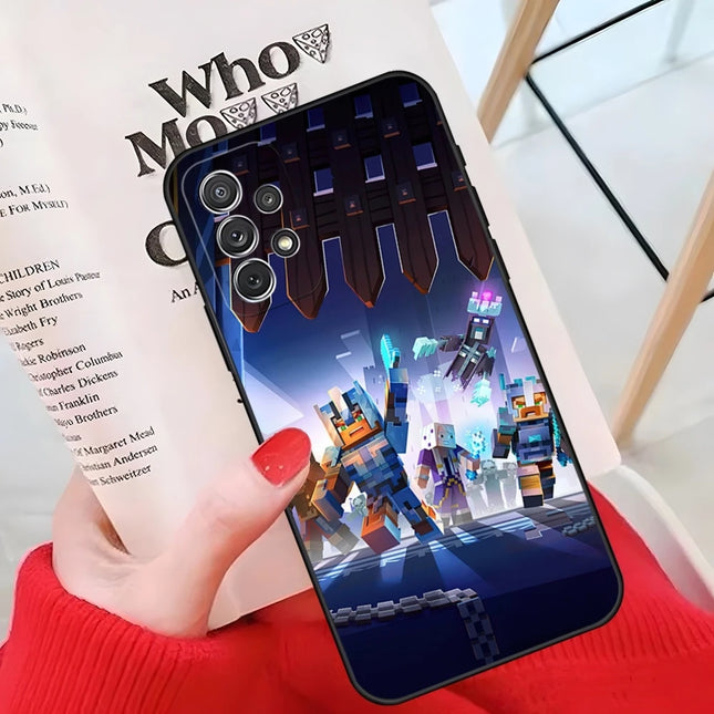 MINISO-Cute M-Minecraft Block World Phone Case For Samsung Galaxy A55 A54 A53 A52 A34 S24 S25 FE Ultra S23 Cover
