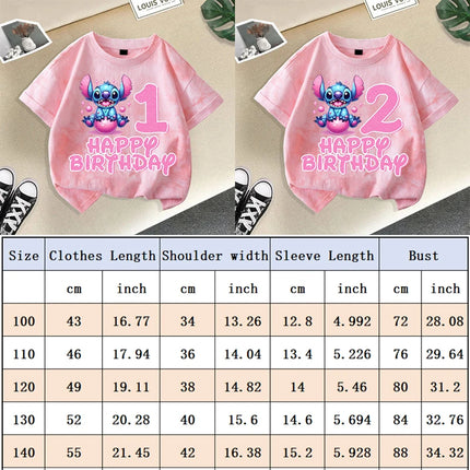 Disney Stitch Tie-dye T-shirts for Children Anime Cartoon Number Printed Short Sleeved Shirt Boys Girls Summer Fashion Top Gifts