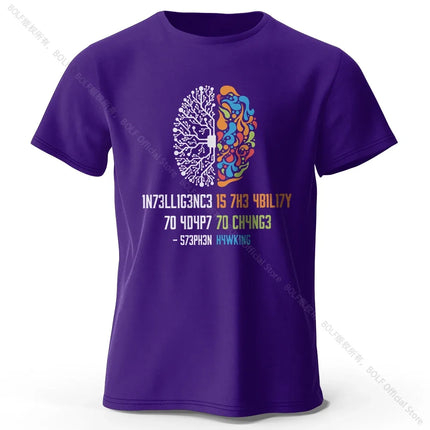Funny Brain Power Printed 100% Cotton T-Shirt, Soft & Breathable Round Neck Short Sleeve Tee, Unisex Quirky Style