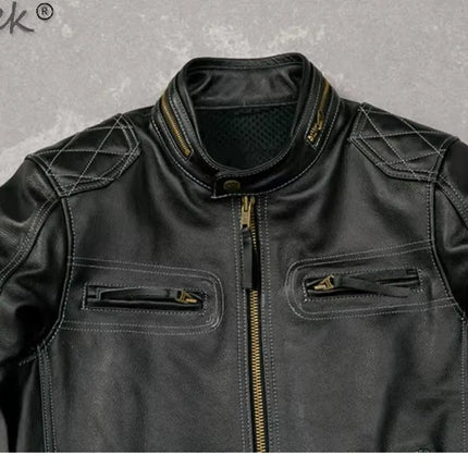 Tcyeek Genuine Leather Jacket Men Top Layer Cowhide Coats Spring Autumn Leather Coat Mens Moto & Biker Jackets Jaqueta Masculina