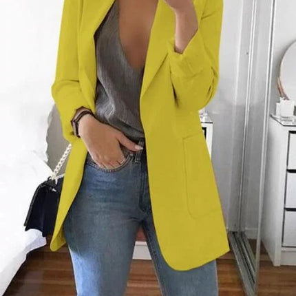Women Lapel Slim Cardigan Suit Coat Fashion Casual Suit Polo Neck Slim Fit Blazer Long Sleeve Jacket Coat