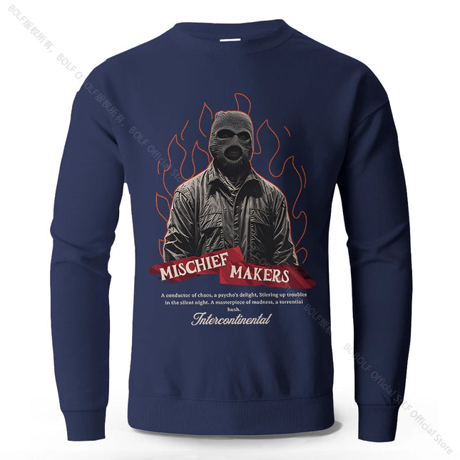 Men's Mischief Makers Printed Pure Cotton Street Sweatshirts Oversized Classic Graphic Pullovers for Men Women Tops
