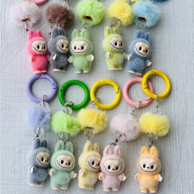 New Mini Standing and sitting postures Monster Car Keychain Flocking doll Bag Cell Phone Charm Pendant Backpack Decoration Gift
