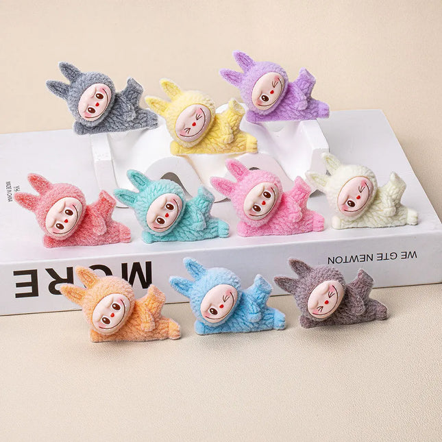 Mini Labubu Lying On The Side Doll Macaron Anime Figurine Model Ornament Cute Blind Bag Keychain Pendant Mini Ornament Kid Gifts