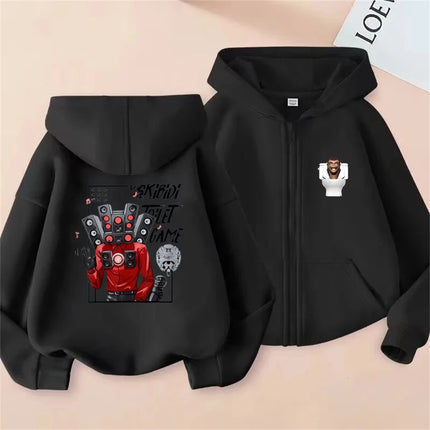 Children Anime Tops Hoodie Kids Zipper style Skibidi Toilet Boys black Girls pink 3-12 Year leisure Long sleeves Sweatshirt