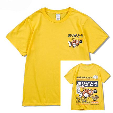 2024 Japanese fun ramen fish print hip hop men's casual comfortable cotton short sleeve T-shirt