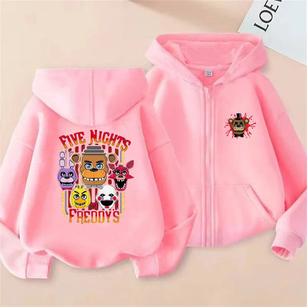 Children Zipper style tops coat Boys black girl pink Clothing Hoodie Children Suitable age 3-12 Sweatshirt Freddy's cartoon