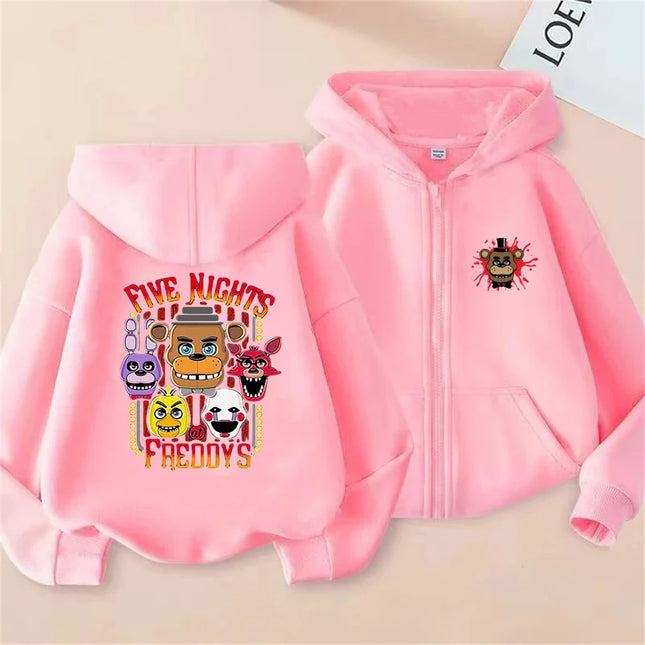 Children Zipper style tops coat Boys black girl pink Clothing Hoodie Children Suitable age 3-12 Sweatshirt Freddy's cartoon