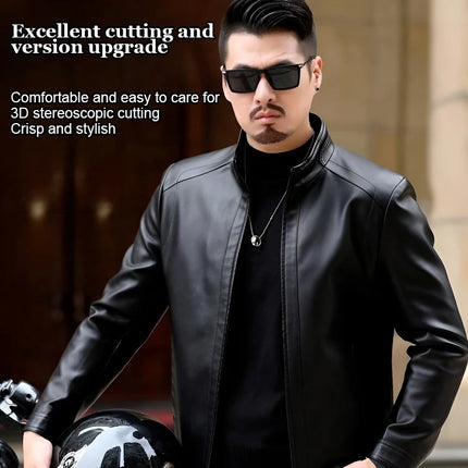 Men's Leather Jacket Spring Autumn Casual Standing Collar Highend Stylish Coats Young Trendy Slim Motorcycle Punk Gothic Jacket