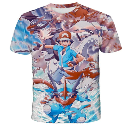 Summer Anime Pokemon Boy T-shirt, Pikachu Children's 3D Fashion Casual Children's Cosplay Clothing, Adult Short-sleeved Yellow