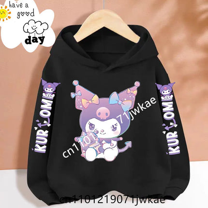 Cartoon Peripheral Pullover 3-12 Year Boys and Girls Hoodie The Spring and Autumn New Pattern Children's Kuromi Black Hoodies