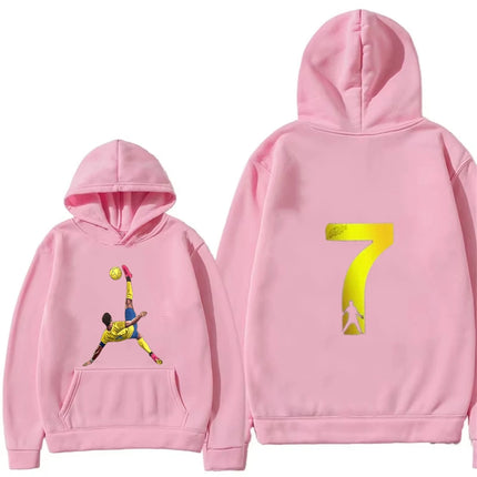 Children tops age 3-12 Boy pocket Hoodie Famous football stars Number 7 Sweatshirt yellow coat Boy Girls red spring Clothing