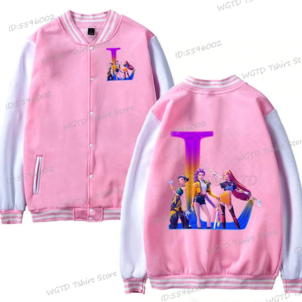 Hot Movie Lover Baseball Bomber Jacket Clothes Child Girl Letter A-Z Kids' Pink Bomber Jacket Gifts Fashion Clothes Gift