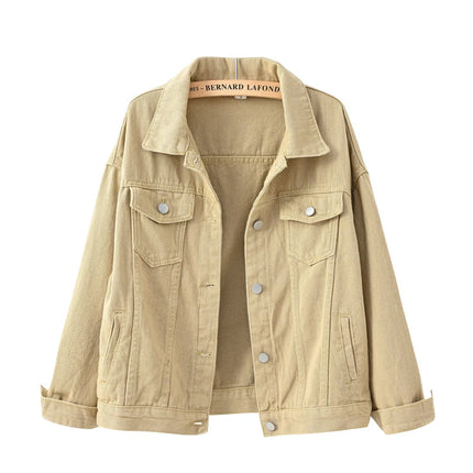Pure Color Women's Denim Jacket Single-breasted Lapel Coat Fashion Casual Tops Green Black Red Blue Outerwear Female Overcoat