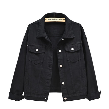 Pure Color Women's Denim Jacket Single-breasted Lapel Coat Fashion Casual Tops Green Black Red Blue Outerwear Female Overcoat