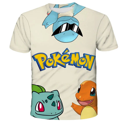 Summer Anime Pokemon Boy T-shirt, Pikachu Children's 3D Fashion Casual Children's Cosplay Clothing, Adult Short-sleeved Yellow