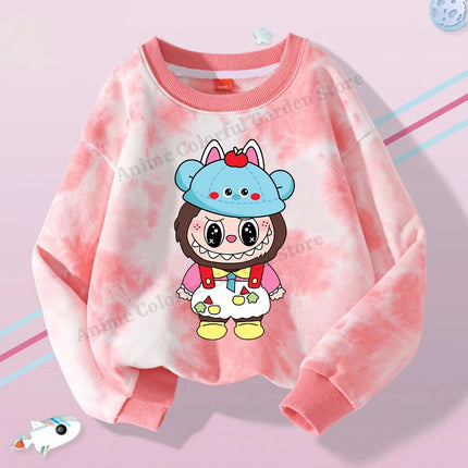 Labubu Round Neck Sweatshirt for Children Anime Cartoon Cute Hoodies Boys Girls Spring Sweet New Sports Shirt Kids Clothes Gifts